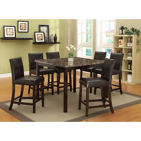7 Piece Counter Height Table Set with Faux Marble Top